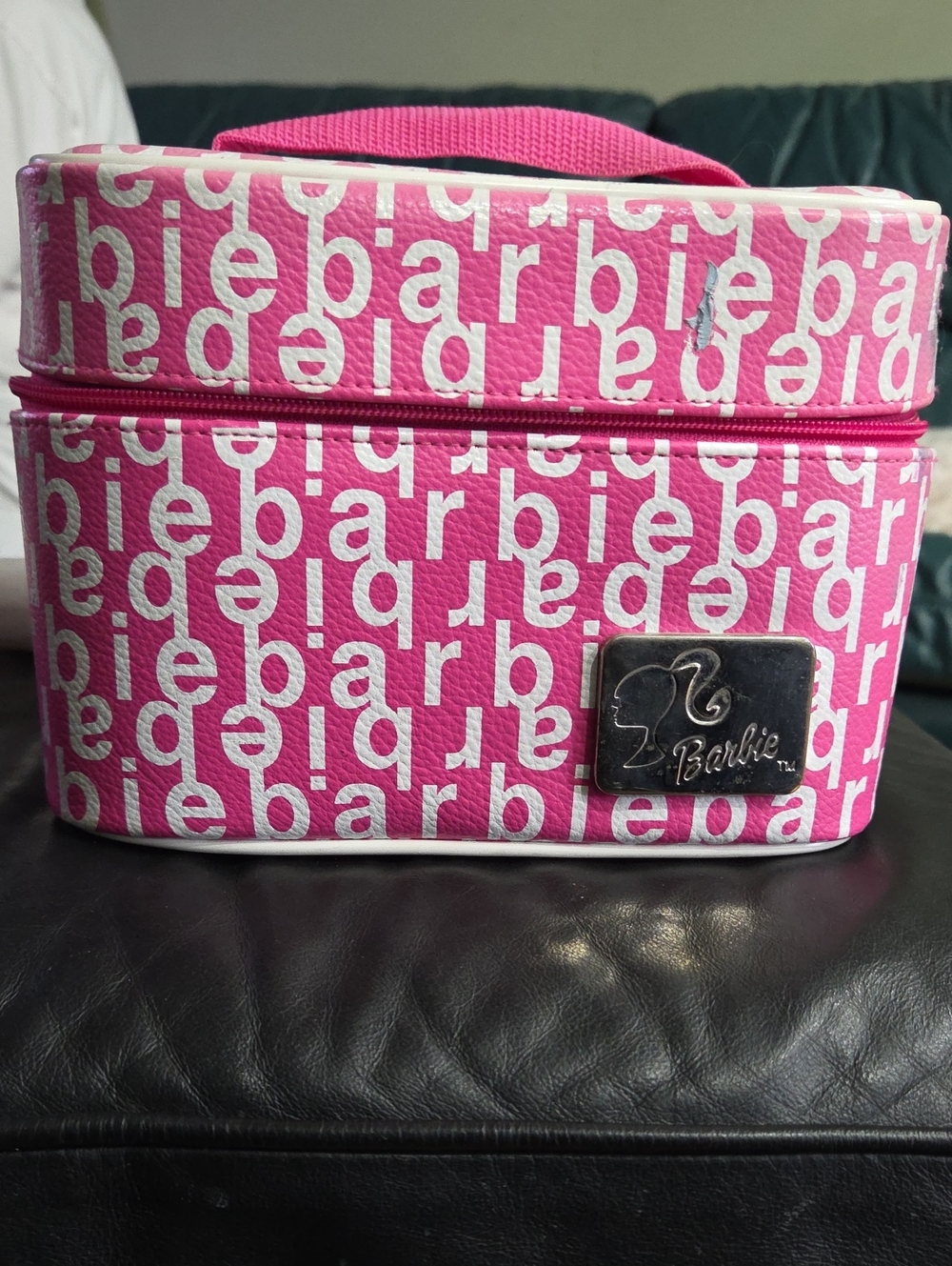 Barbie Pink and White Logo Cosmetic Case with Handle